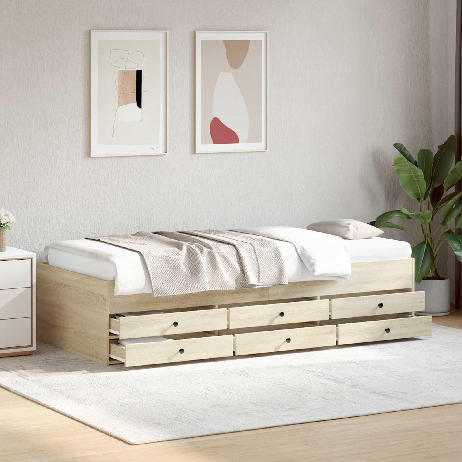 Sengestel med opbevaring 80 x 200 cm i sonoma-eg