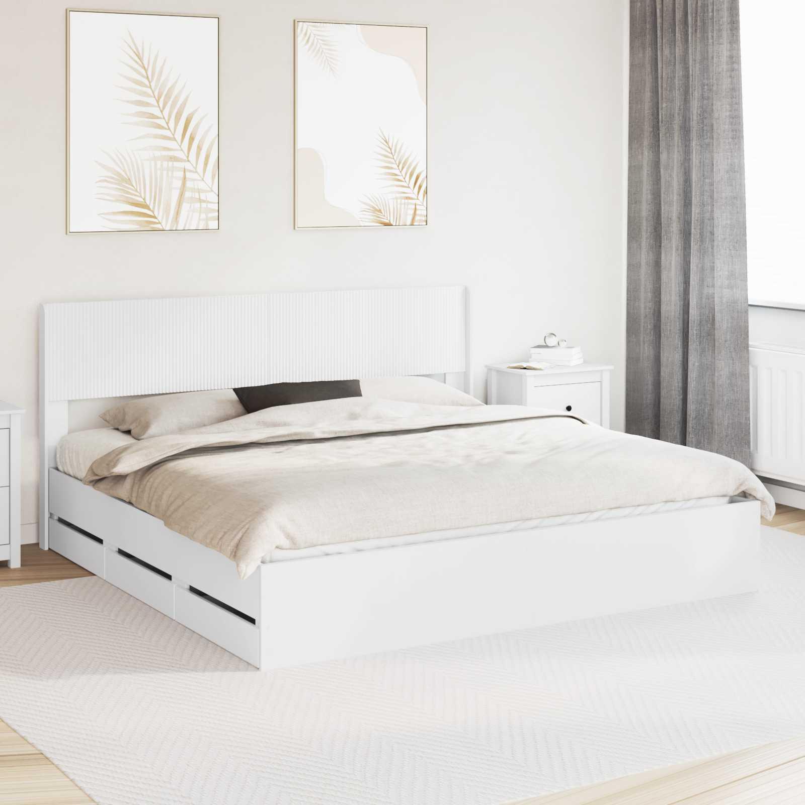 Sengestel med opbevaring og hovedgærde 180 x 200 cm - hvid