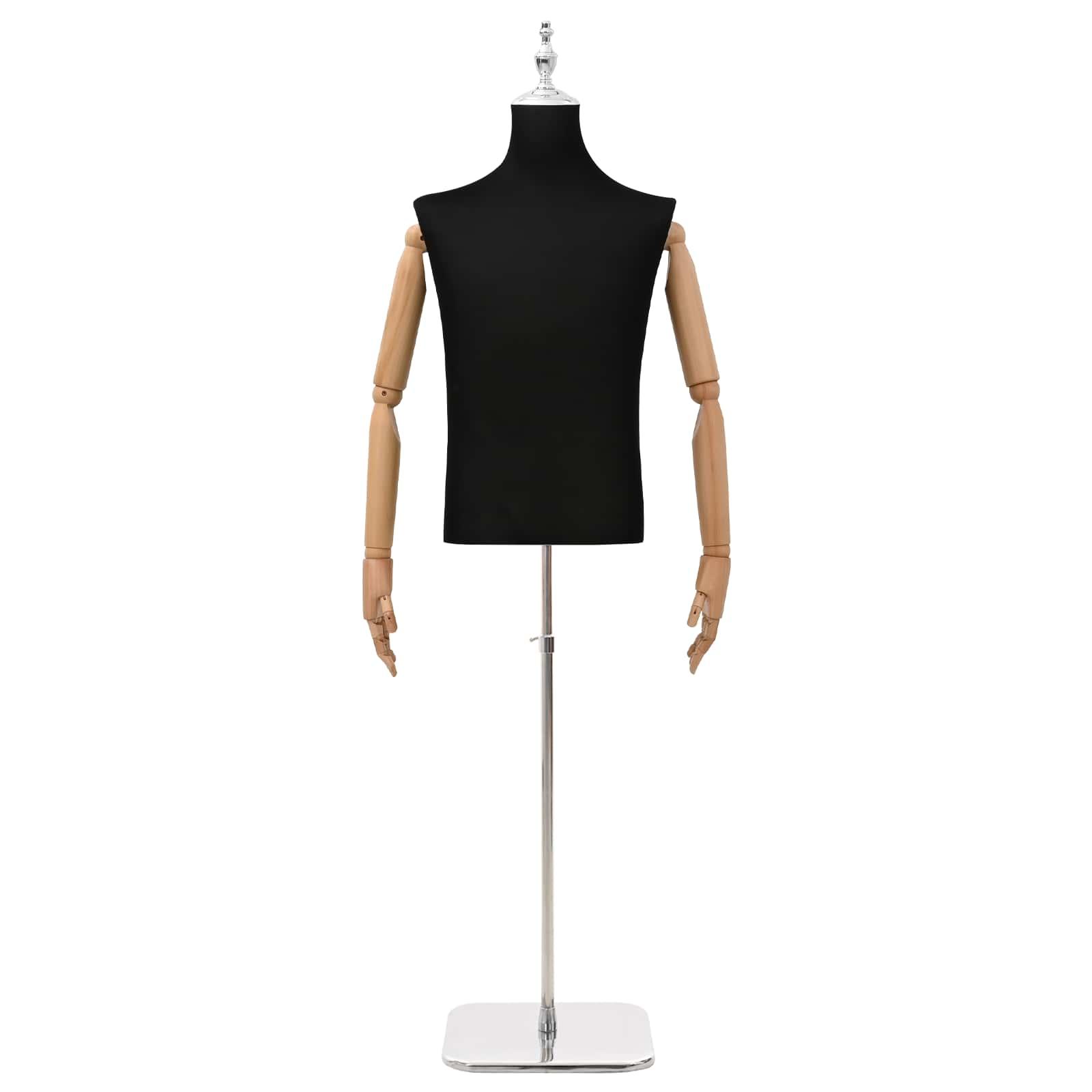 Justerbar mannequin til mand 170-218 cm med base og træarme - sort