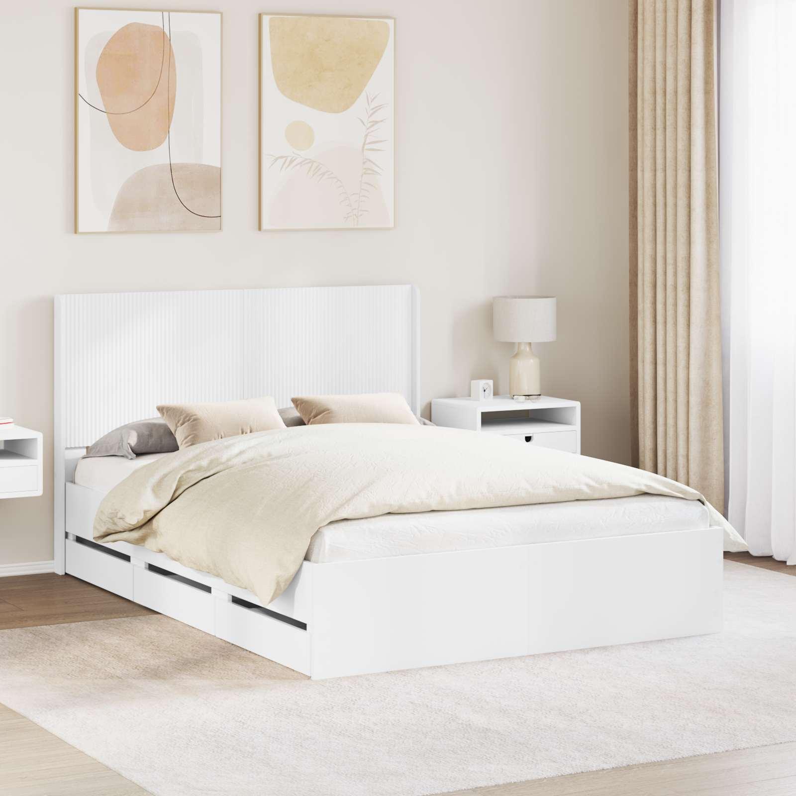 Sengestel med opbevaring og hovedgærde 150 x 200 cm - hvid
