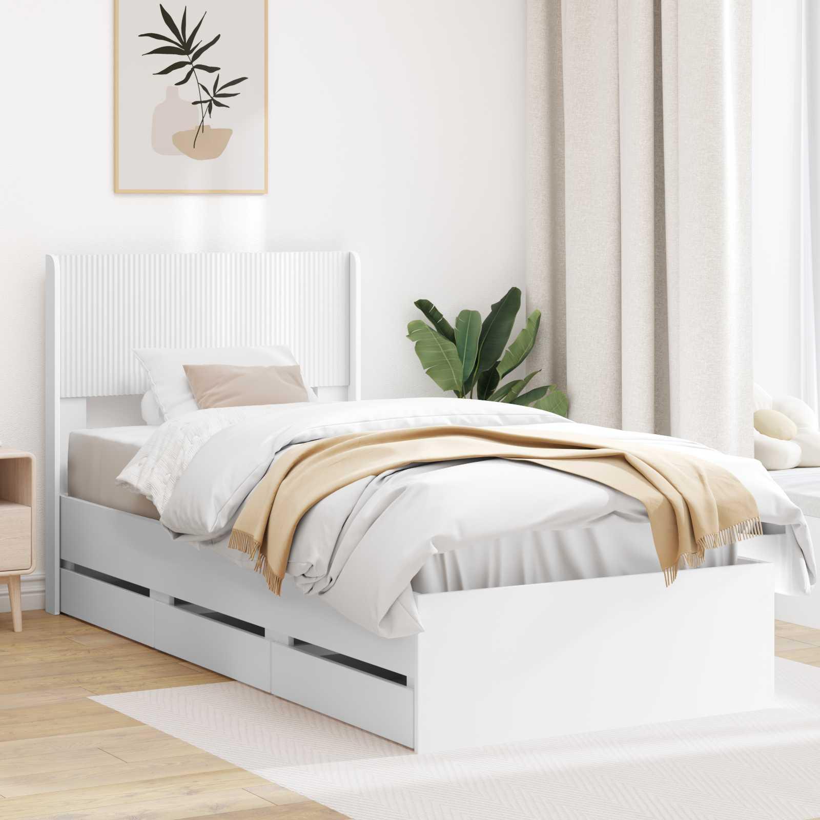 Sengestel med opbevaring og hovedgærde 100 x 200 cm - hvid