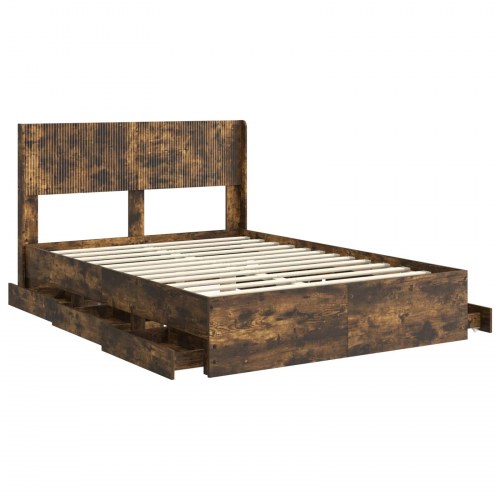 Sengestel med opbevaring og hovedgærde i røget eg 140 x 190 cm
