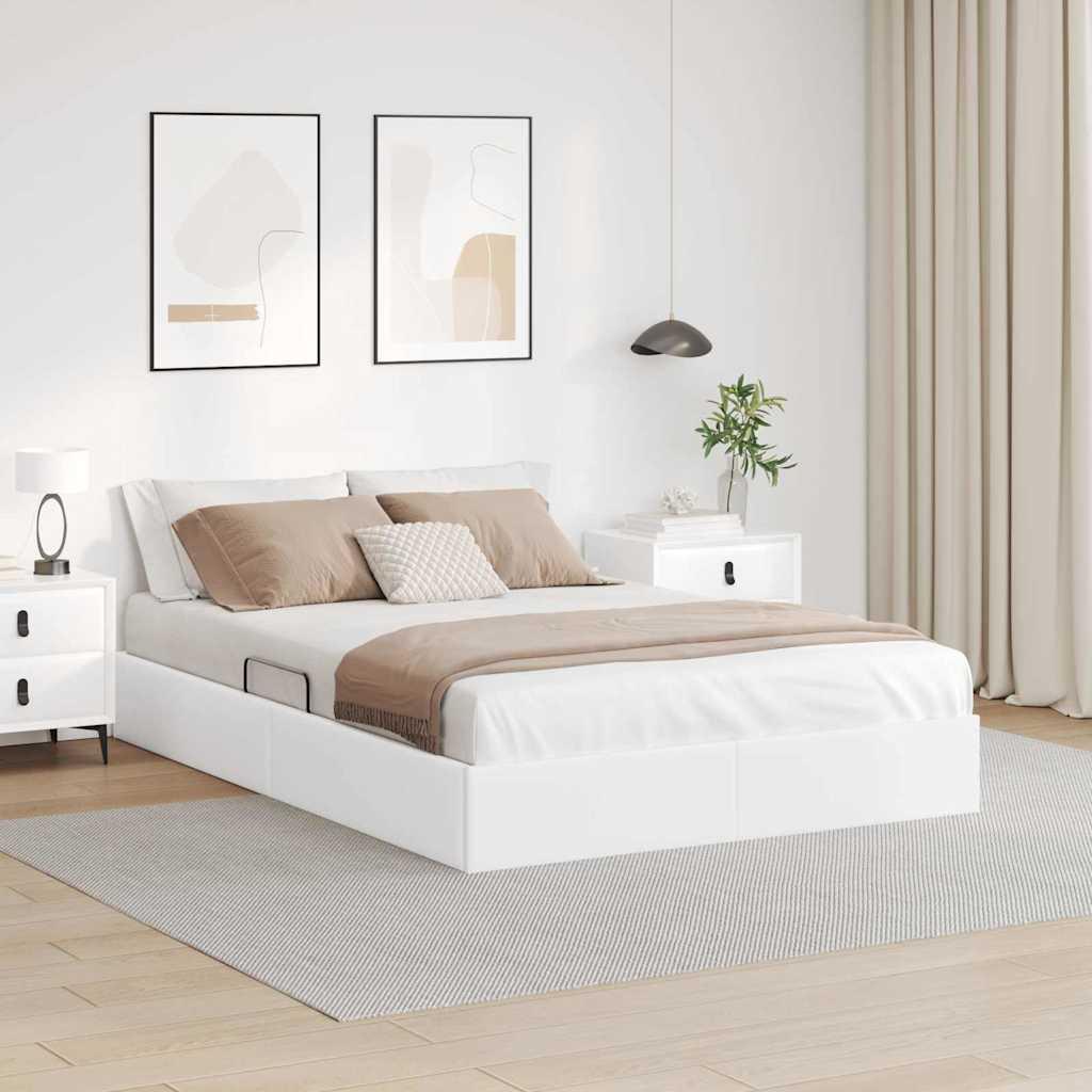 Opbevaringsseng i kunstlæder med hydraulisk løft - hvid 153 x 203 cm
