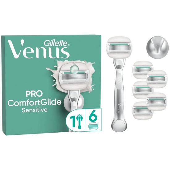 Gillette Venus Pro Comfortglide Sensitive skraber med 1 håndtag og 6 blade
