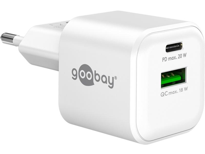 Goobay GaN dobbelt hurtigoplader 20 W USB-C/USB-A hvid billede
