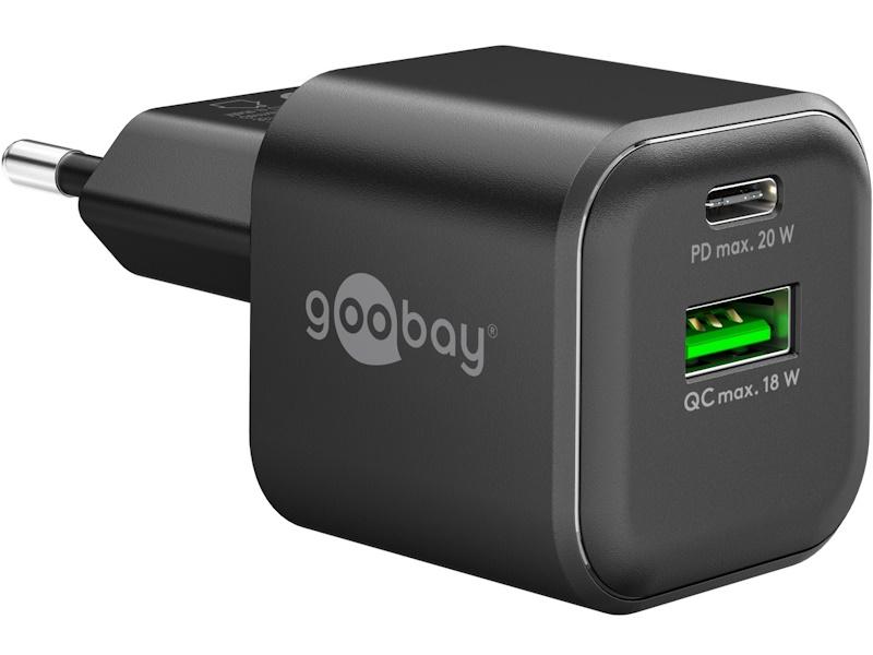 Goobay GaN dual hurtigoplader 20 W med 1 x USB-C og 1 x USB-A - sort billede