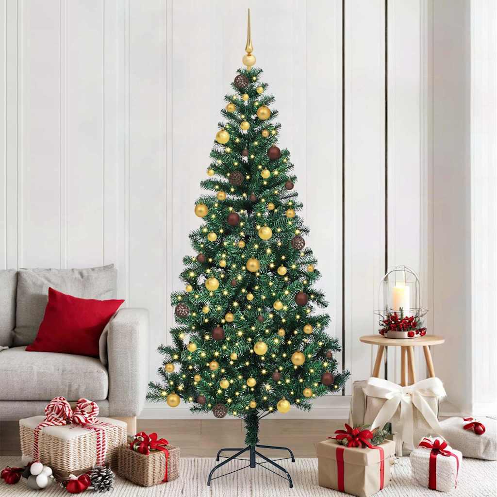 Kunstigt forbelyst juletræ med stativ 210 cm grøn PVC og metal