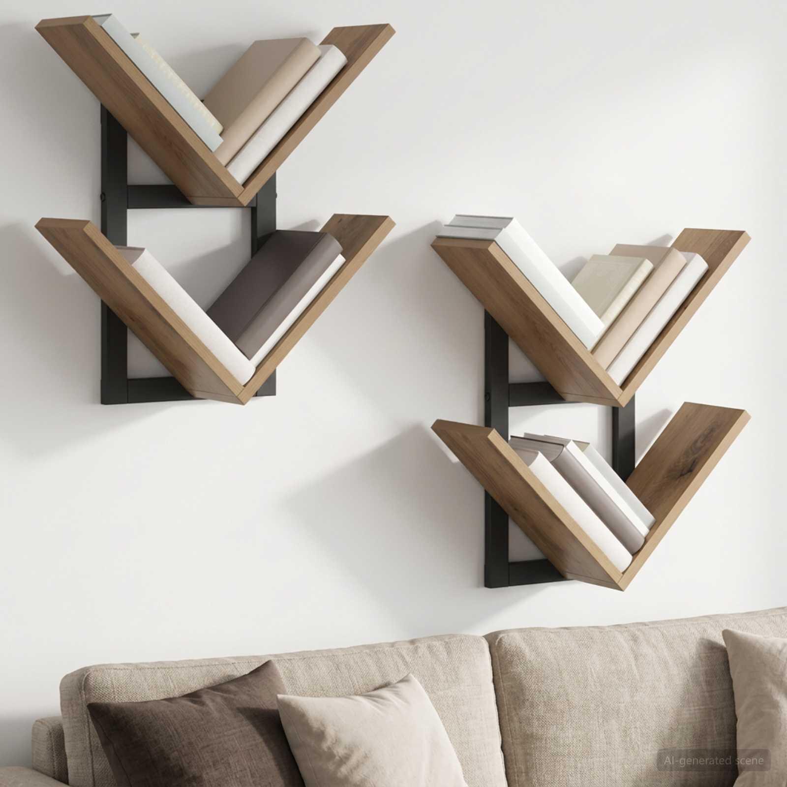 Væghængt flydende hylde 2 stk i artisan-eg 43 x 15 x 47 cm