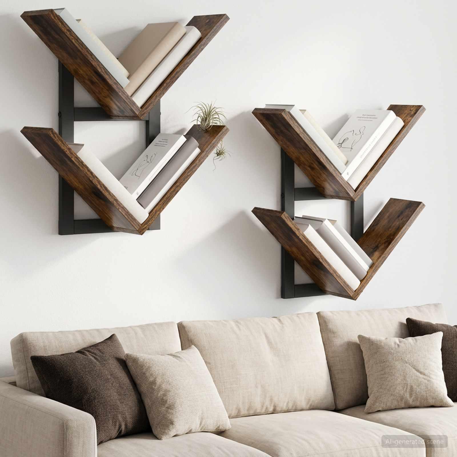 Væghængt flydende hylde 2 stk røget eg 43 x 15 x 47 cm