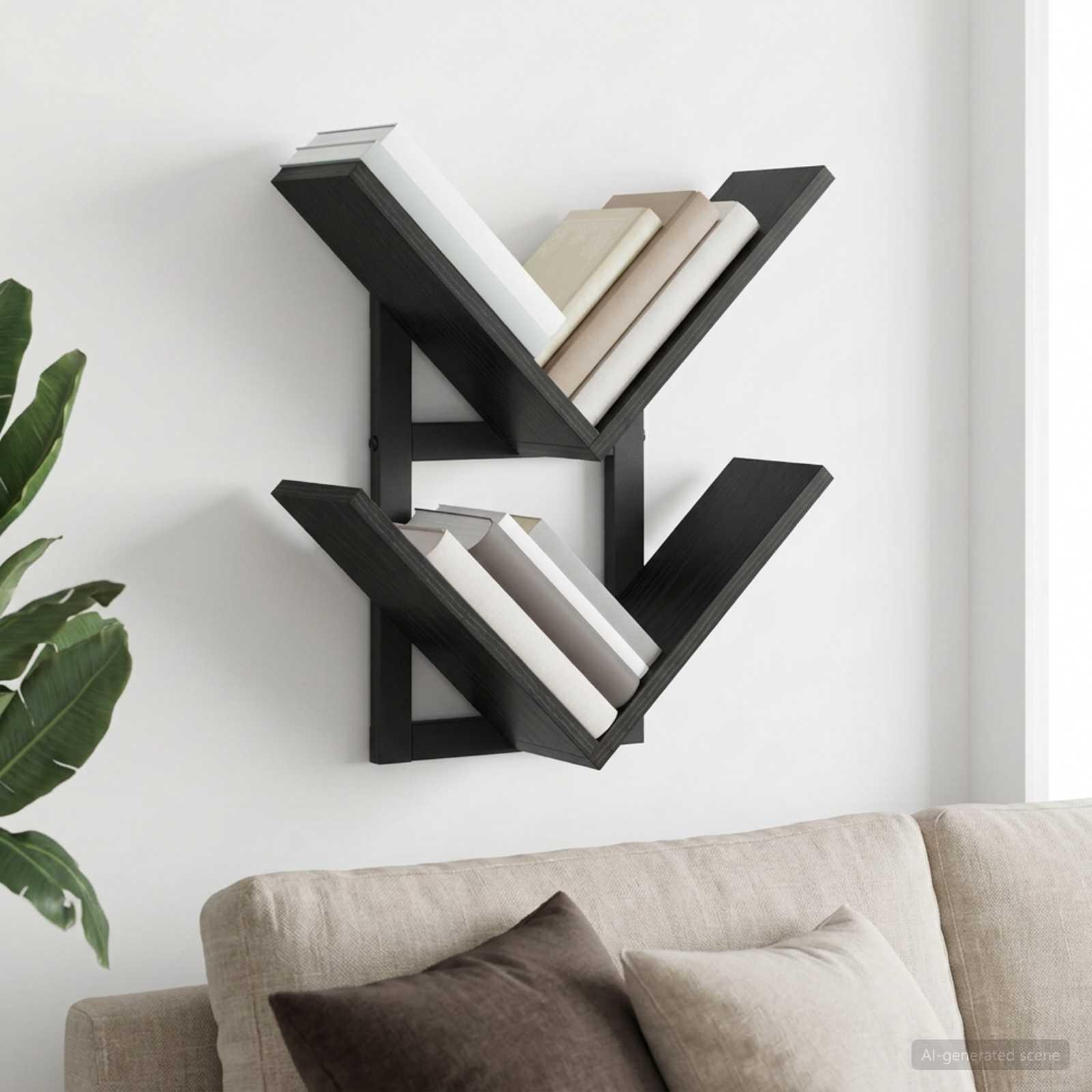 Væghængt flydende væghylde i sort eg 43 x 15 x 47 cm