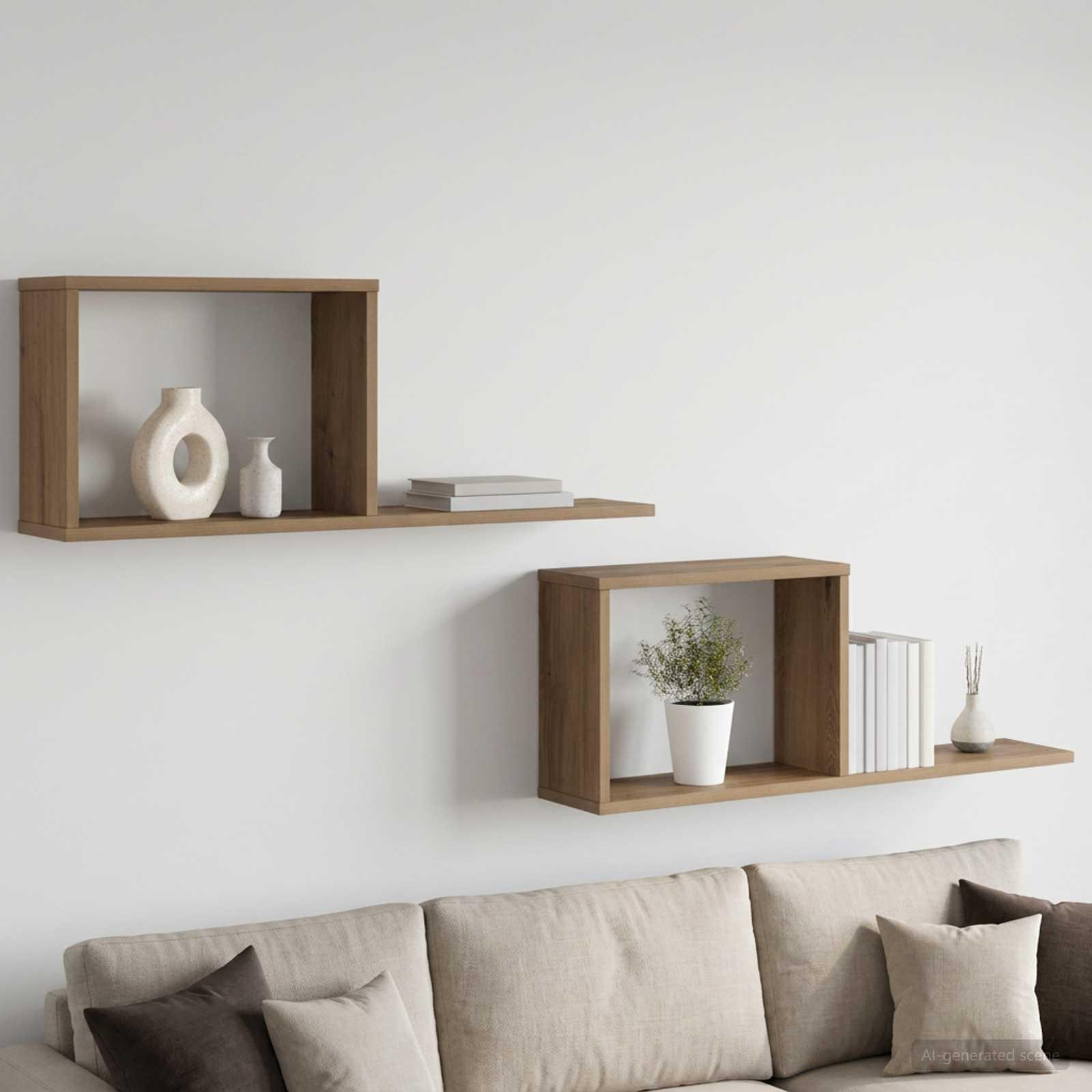 Svævehylder 2 stk i artisan-eg 80 x 15 x 30 cm - væghylder i konstrueret træ