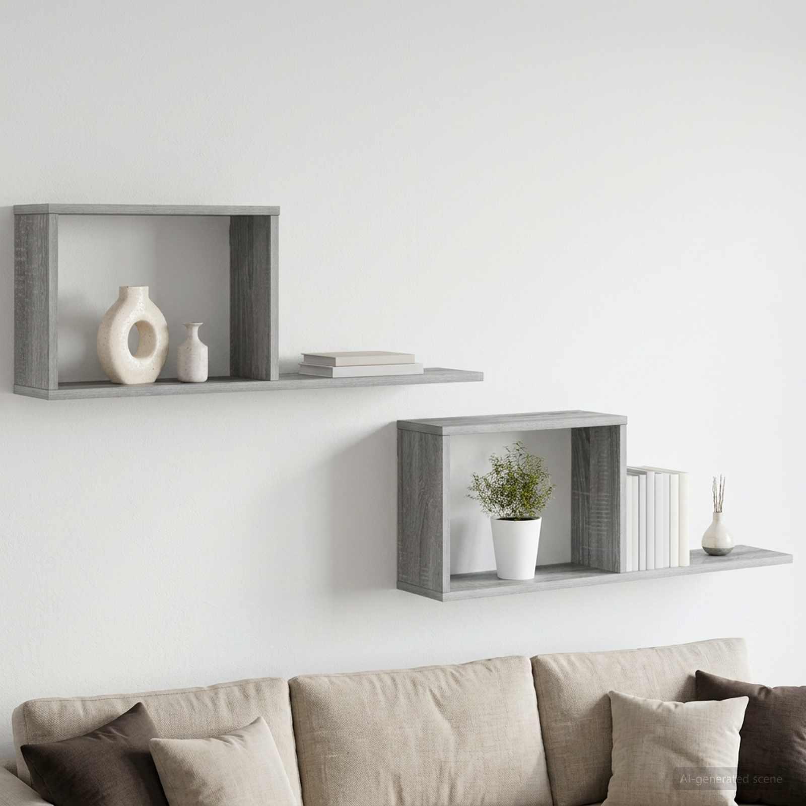 Svævehylder 2 stk grå sonoma 80 x 15 x 30 cm i konstrueret træ