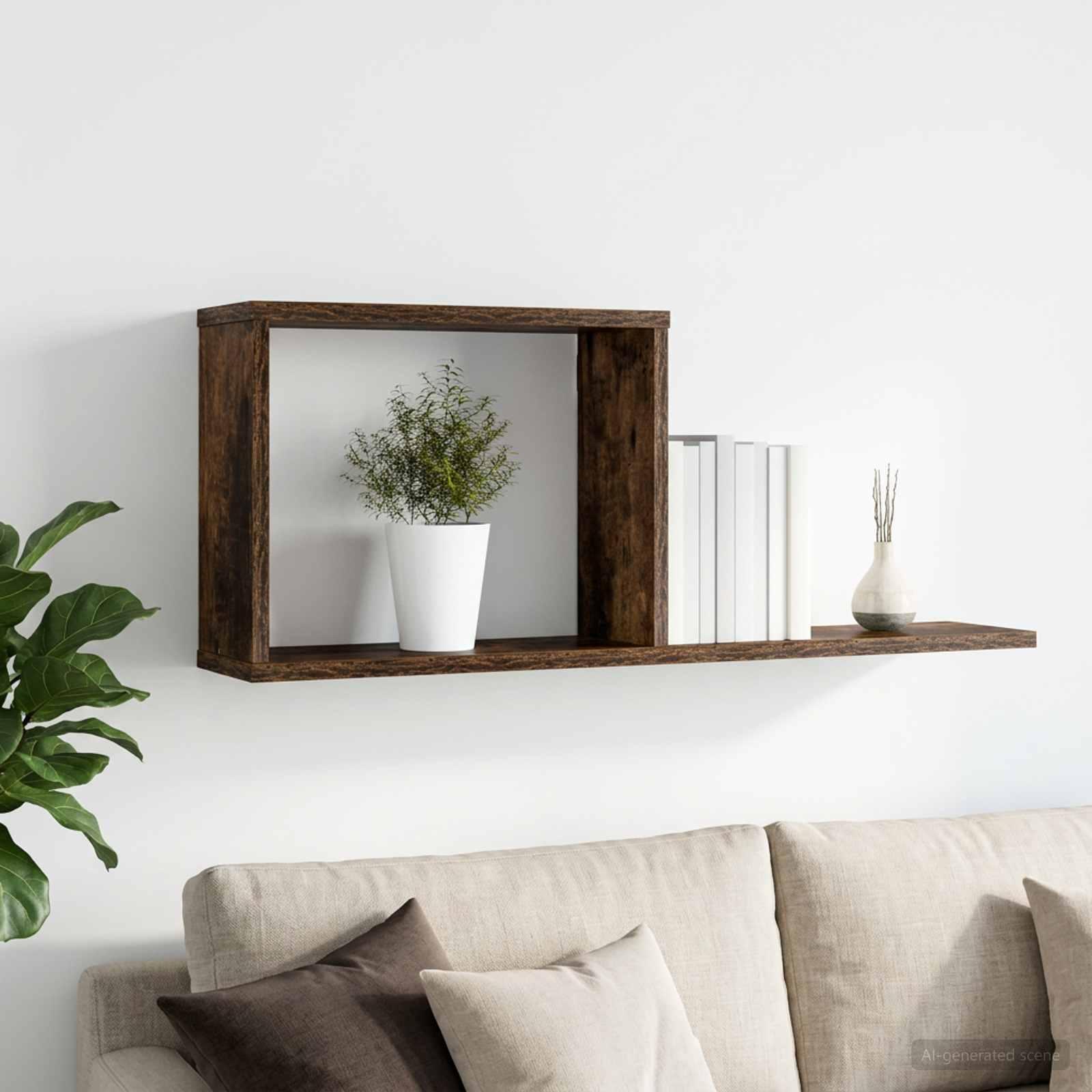 Svævehylde i røget eg 80 x 15 x 30 cm - væghylde i konstrueret træ