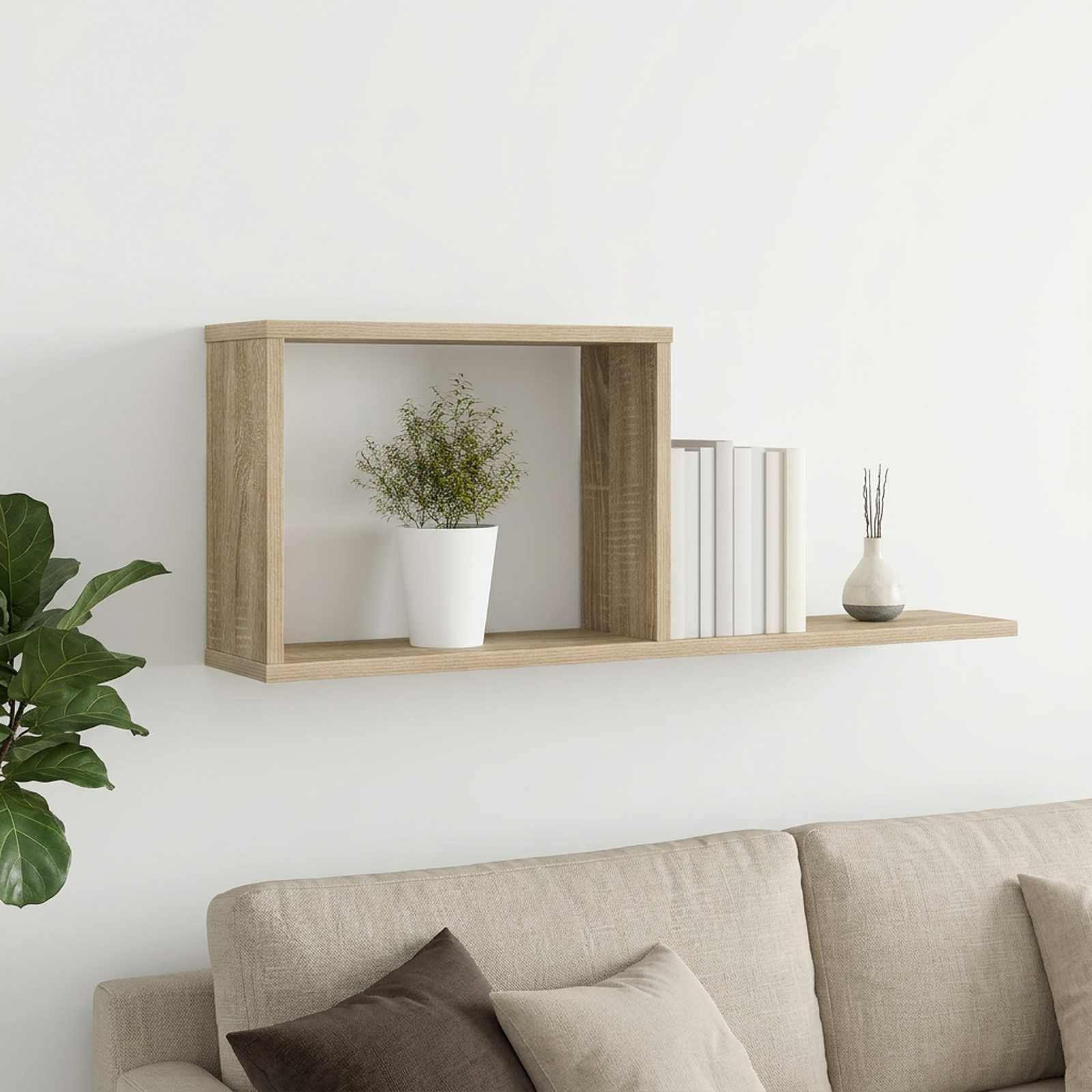 Svævehylde i sonoma-eg 80 x 15 x 30 cm - væghylde i konstrueret træ