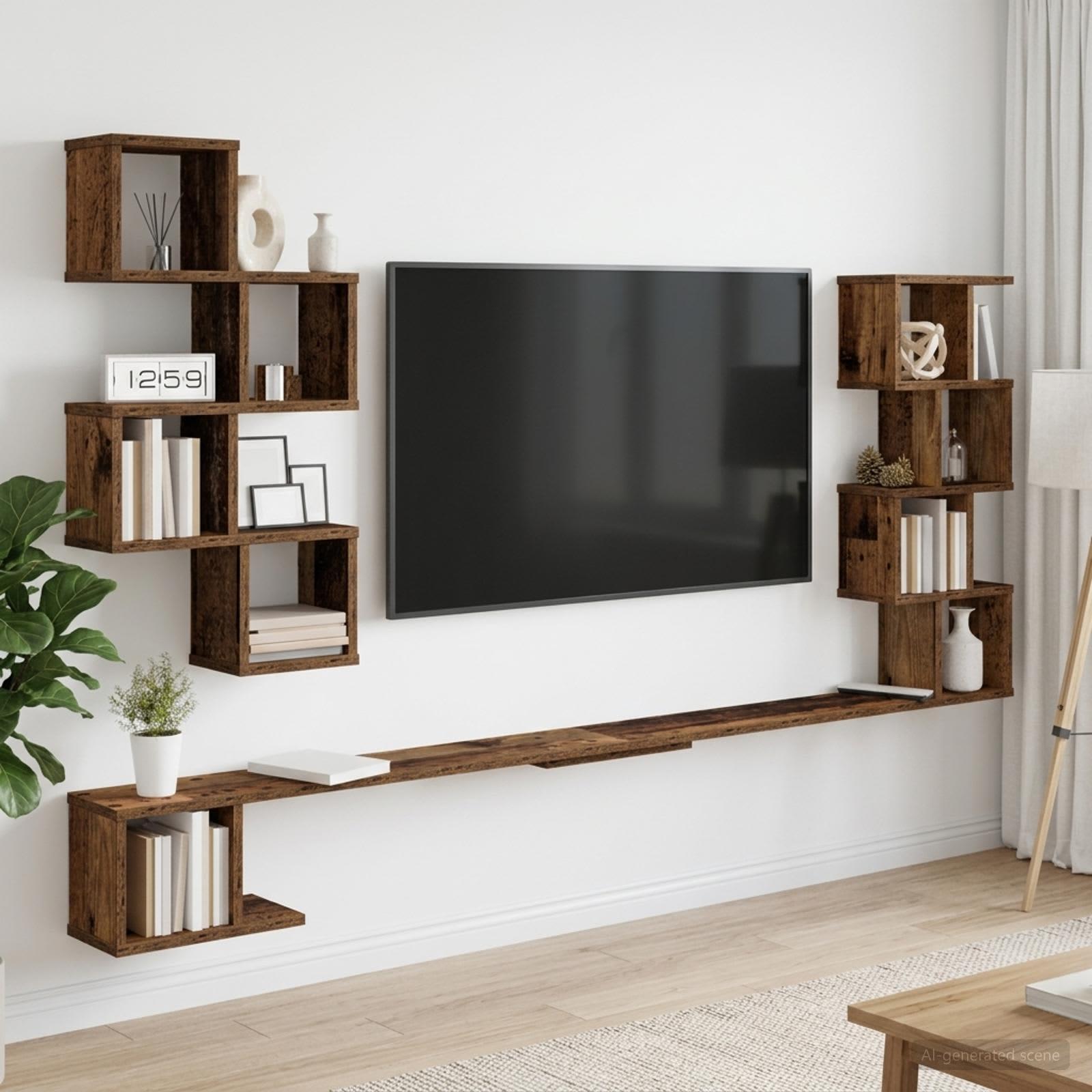 Væghængt TV-hylde i gammelt træ 180 x 15 x 94 cm