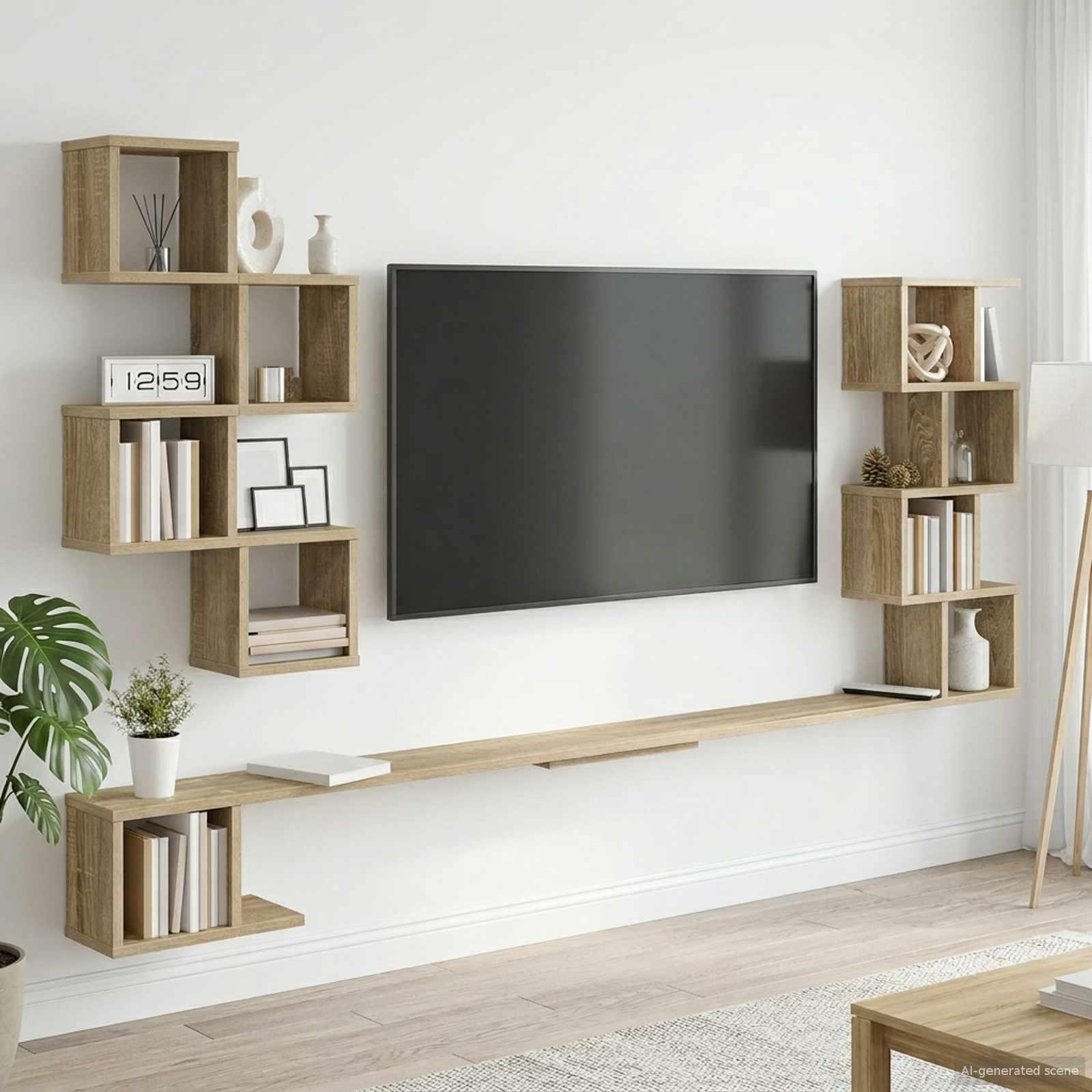 Væghængt TV-hylde i sonoma-eg 180 x 15 x 94 cm