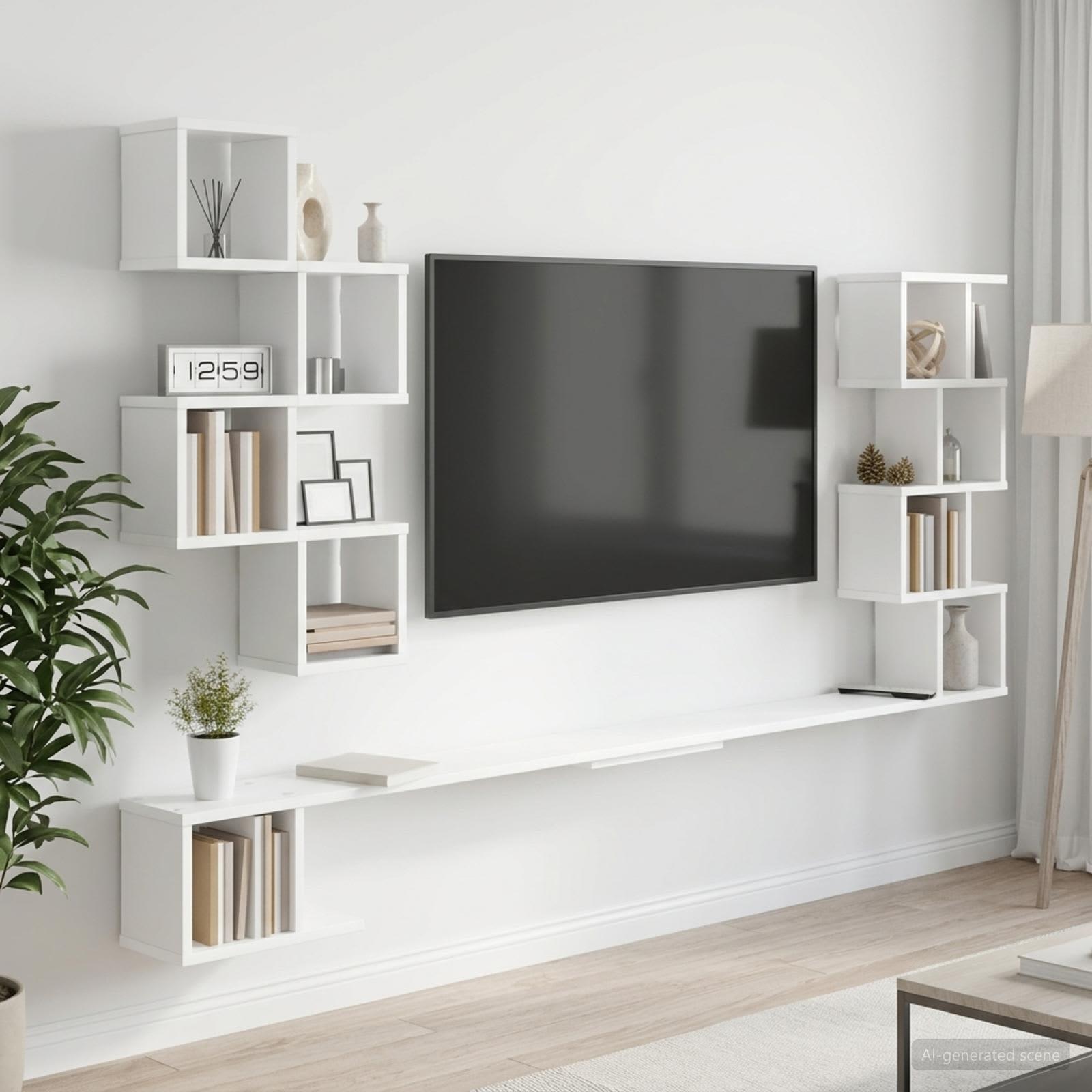 Væghængt TV-hylde hvid 180 x 15 x 94 cm i konstrueret træ