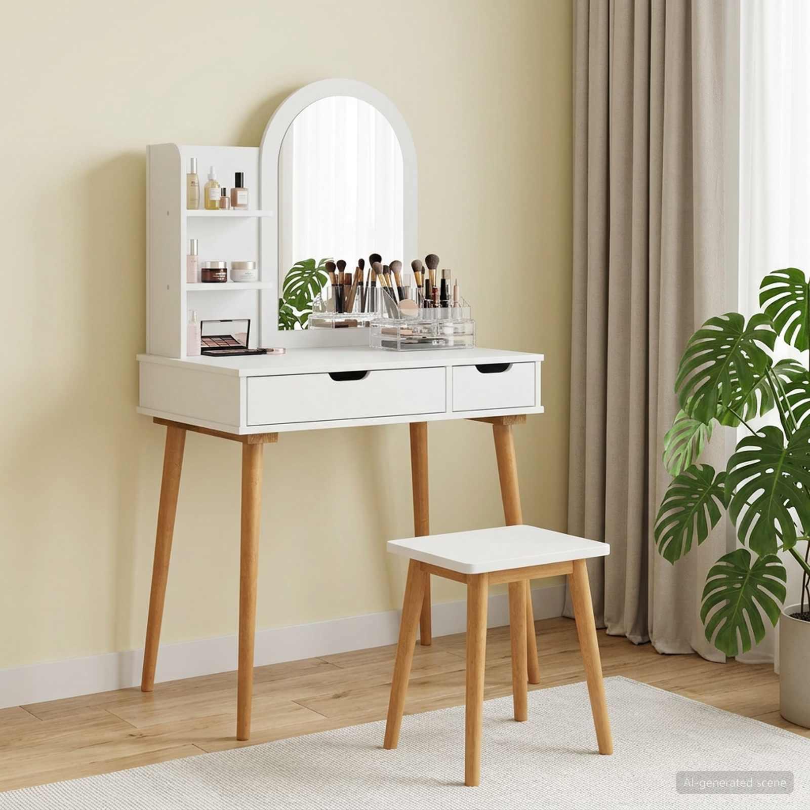 Makeupbord sæt FAUSKE 3 stk hvid 76 x 50 x 143 cm