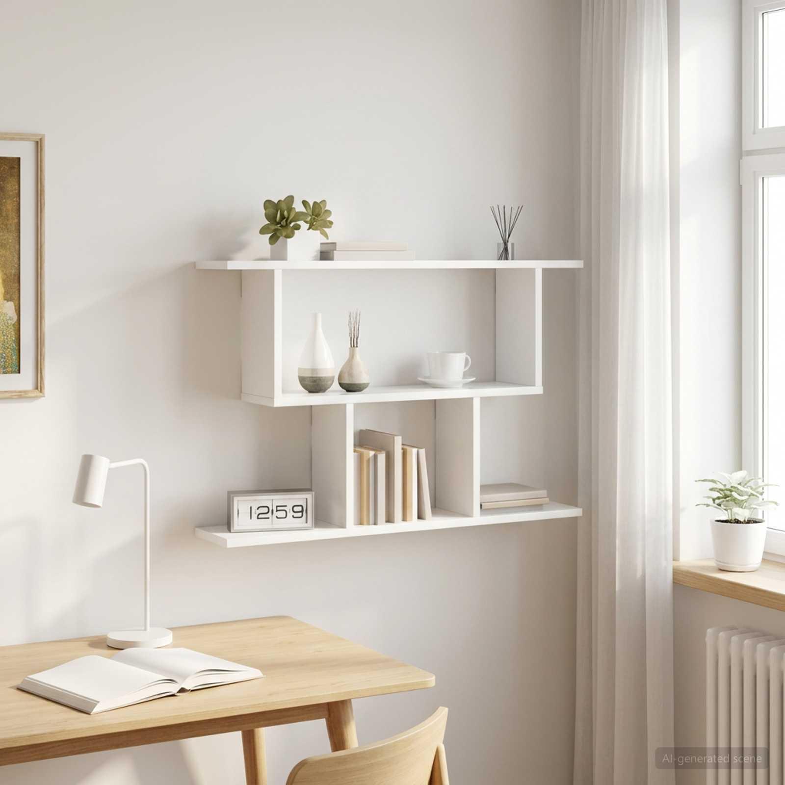 Væghylde i hvid 80 x 15 x 50,5 cm - væghængt hylde i konstrueret træ