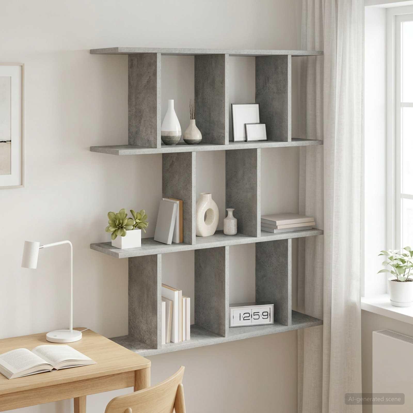 Væghylde betongrå 102 x 20 x 96 cm i konstrueret træ