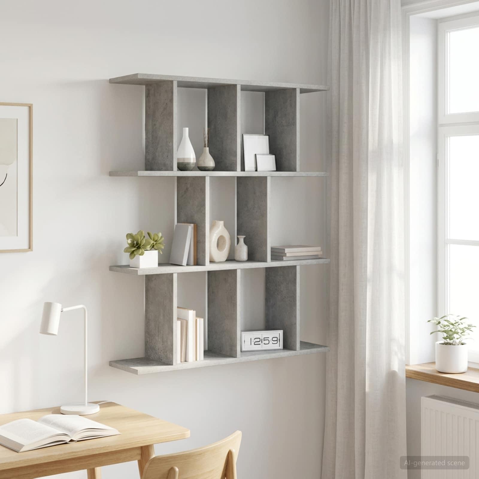 Væghylde betongrå 80 x 20 x 96 cm i konstrueret træ