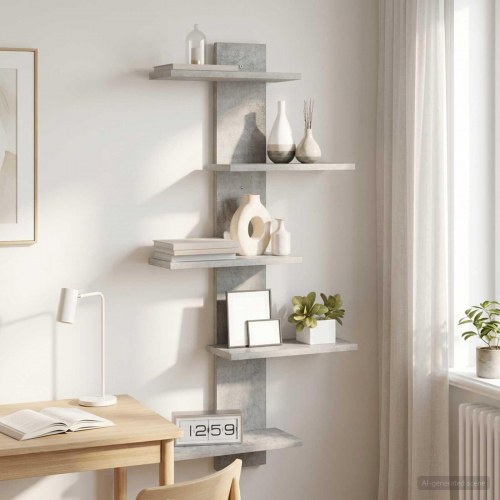Væghængt flydende hylde betongrå 48,5 x 15 x 101 cm