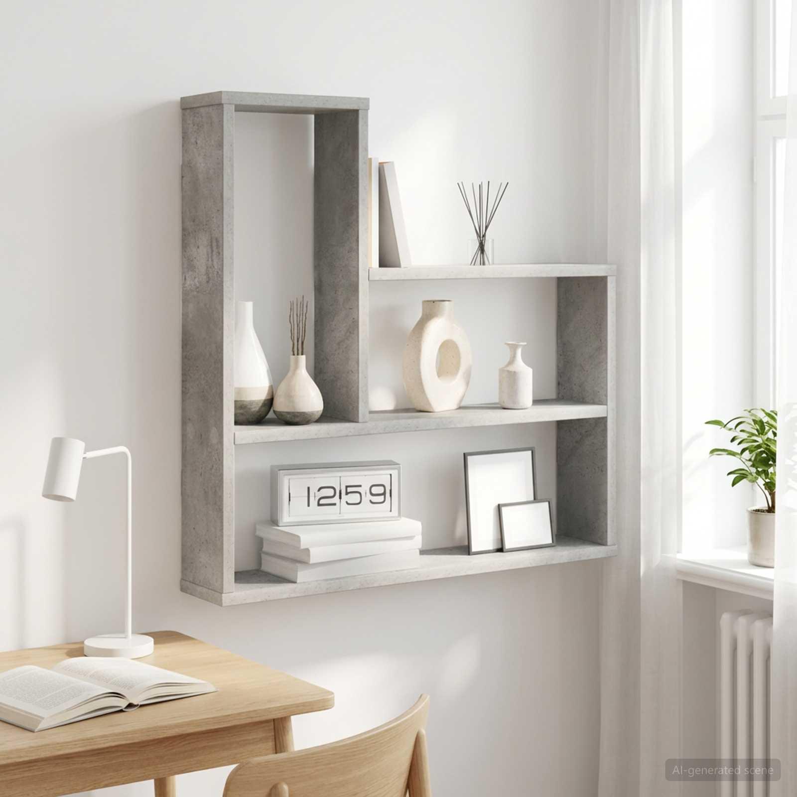 Væghylde i betongrå 60 x 11 x 60 cm i konstrueret træ