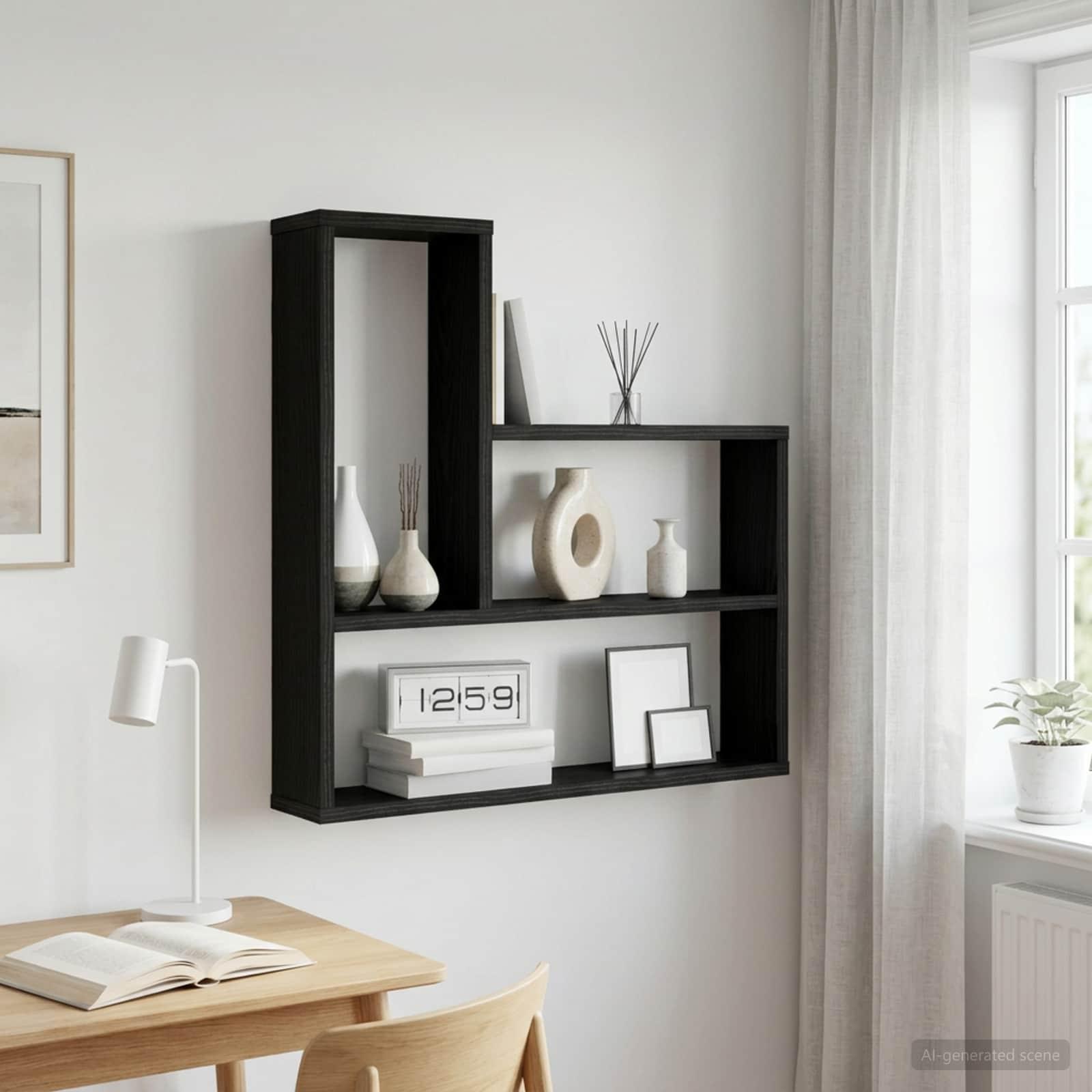 Væghylde i sort eg 60 x 11 x 60 cm i konstrueret træ