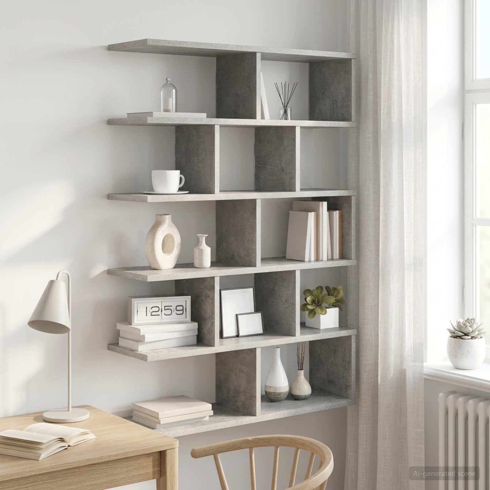 Væghylde betongrå 70 x 20 x 100 cm i konstrueret træ