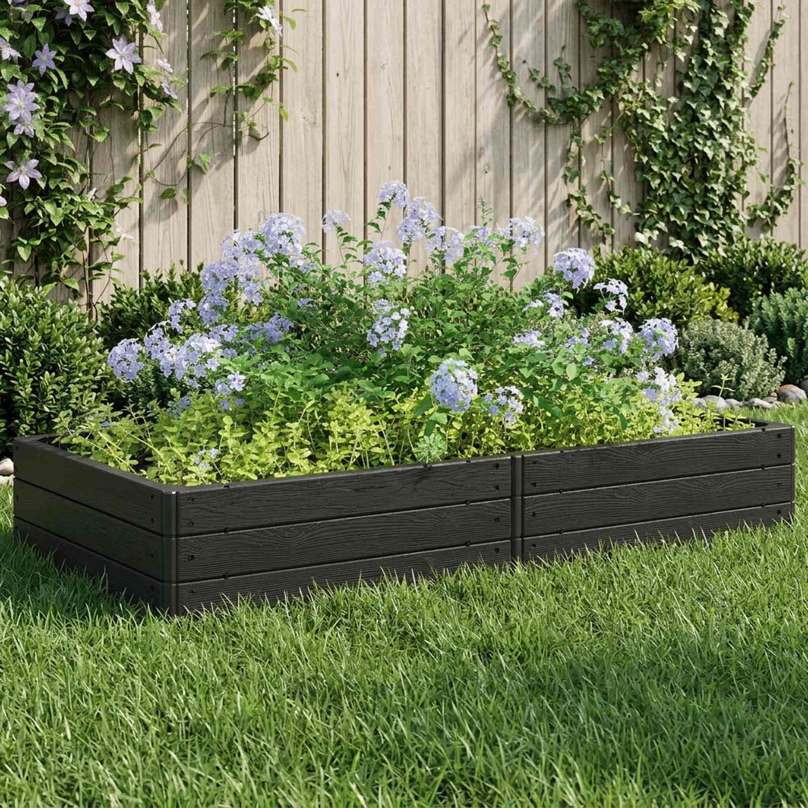 Hævet bed i sort polypropylen 151 x 75,5 x 25 cm