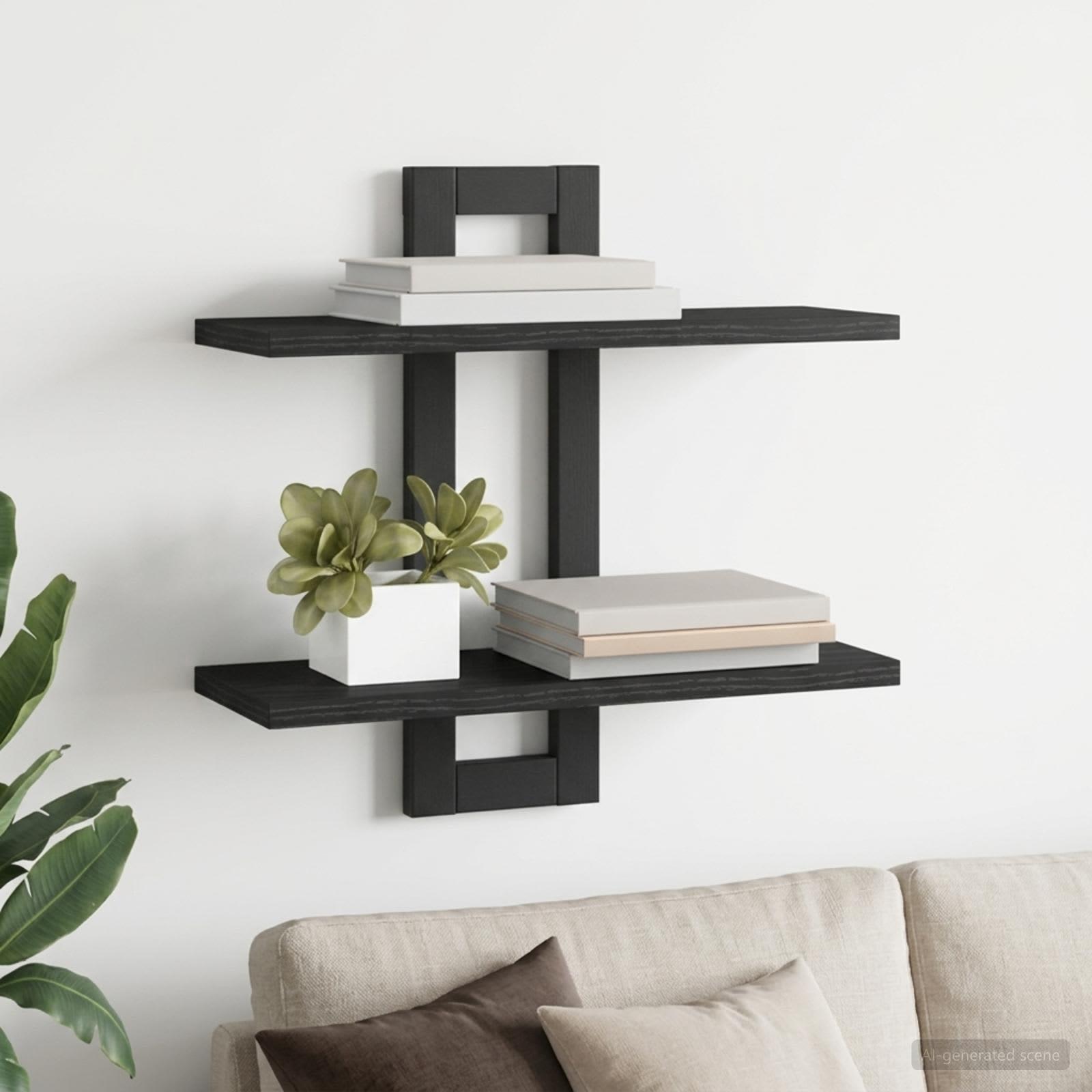 Svævehylde sort eg 40 x 15 x 40 cm i konstrueret træ