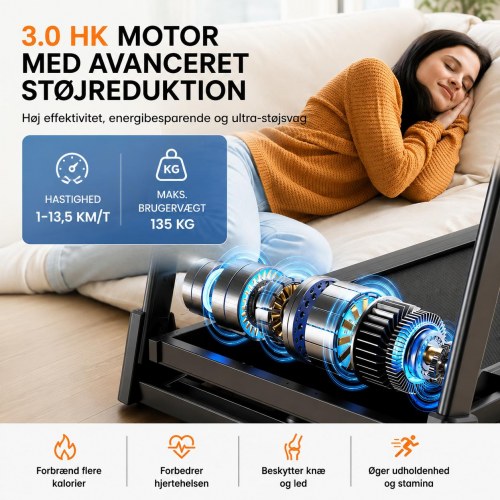 Foldbart løbebånd 3.0HP med 15% automatisk hældning