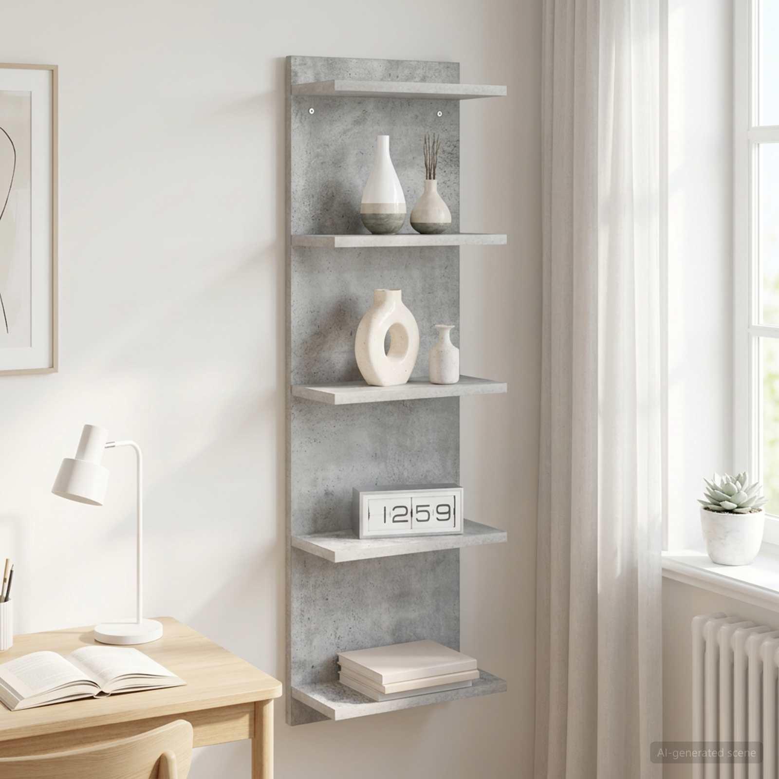Væghylde betongrå 30 x 15 x 100 cm i konstrueret træ