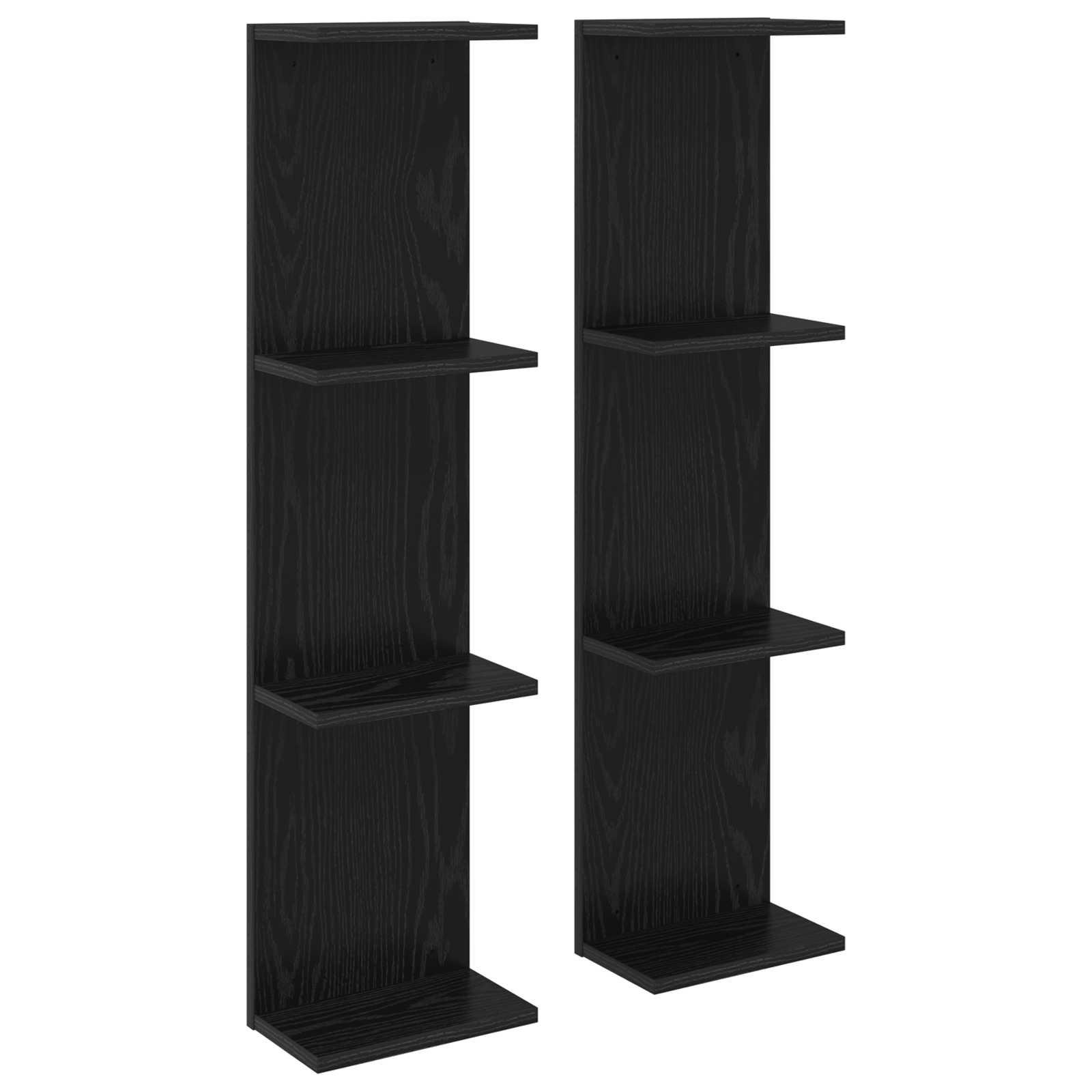Væghylde 2 stk i sort eg 25 x 15 x 100 cm - væghængte hylder i konstrueret træ