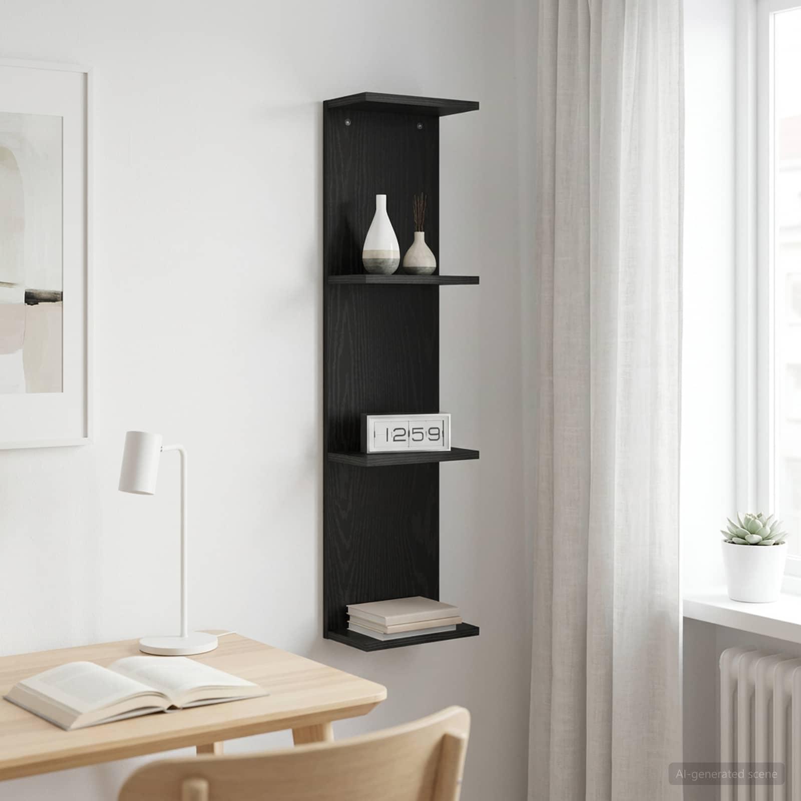 Væghylde i sort eg 25 x 15 x 100 cm i konstrueret træ