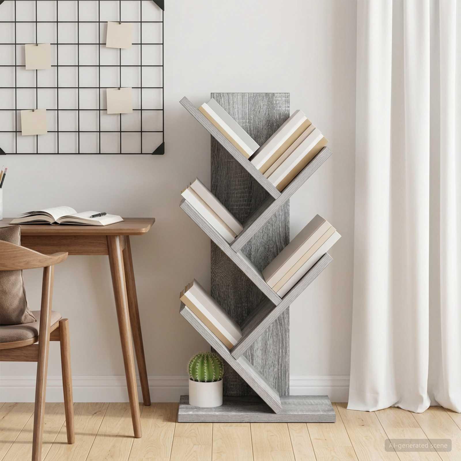 Træ bogreol med 4 plan 30 x 18 x 60 cm i grå sonoma