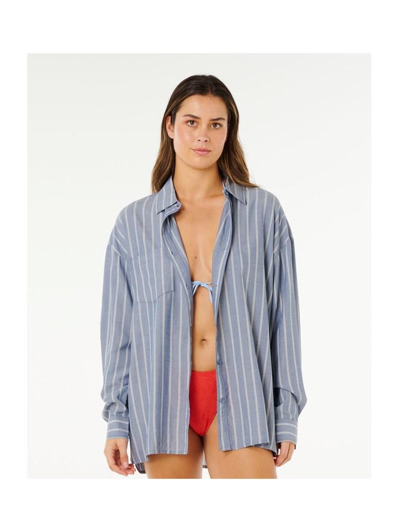 RIP CURL Beach Days Pinstripe dameskjorte blå XS
