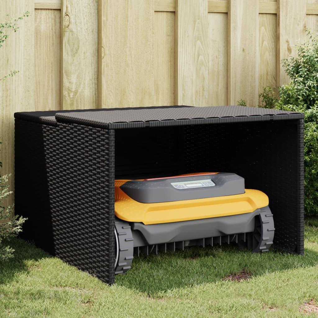 Garage til robotplæneklipper i polyrattan - 86 × 90 × 52/57 cm, sort