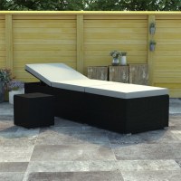 Liggestol med hynde og tebord i polyrattan - sort/cremehvid (OUTLET A)