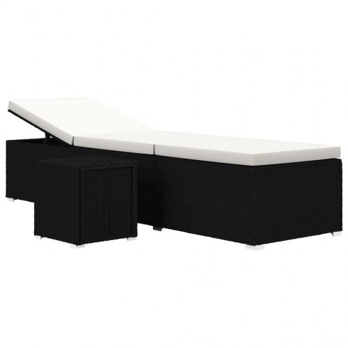 Liggestol med hynde og tebord i polyrattan - sort/cremehvid (OUTLET A)