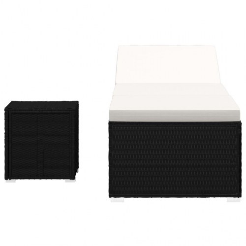 Liggestol med hynde og tebord i polyrattan - sort/cremehvid (OUTLET A)