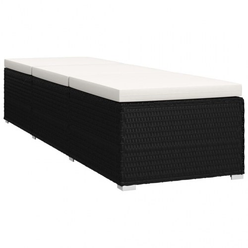 Liggestol med hynde og tebord i polyrattan - sort/cremehvid (OUTLET A)