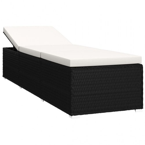 Liggestol med hynde og tebord i polyrattan - sort/cremehvid (OUTLET A)
