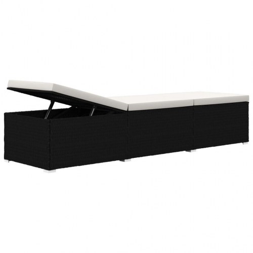 Liggestol med hynde og tebord i polyrattan - sort/cremehvid (OUTLET A)