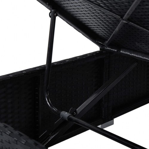 Liggestol med hynde og tebord i polyrattan - sort/cremehvid (OUTLET A)