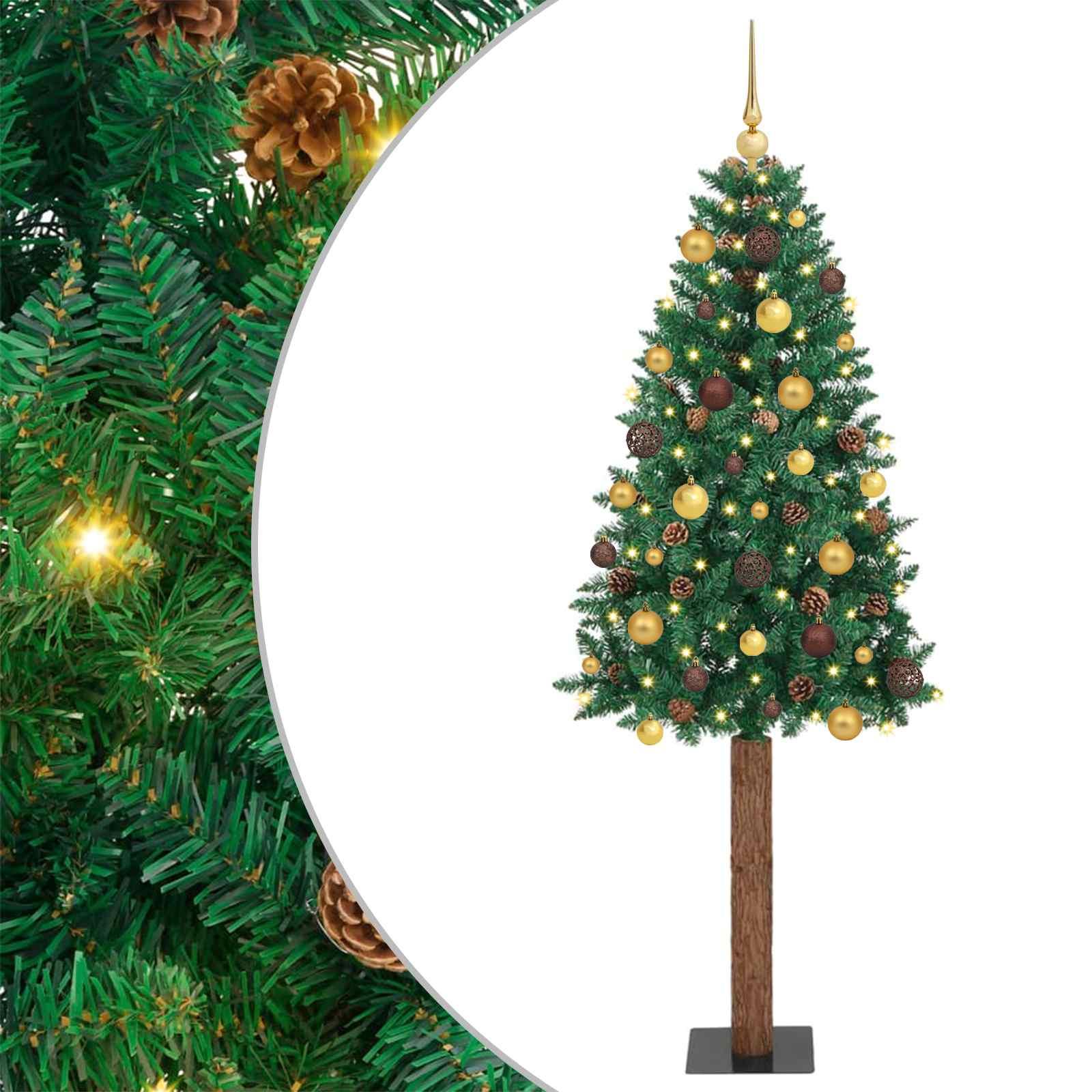 Slankt kunstigt juletræ med LED-lys og stativ 180 cm - grøn