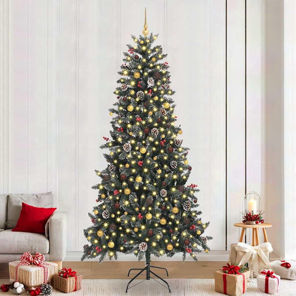 Kunstigt juletræ med LED-lys og stativ 240 cm - grøn