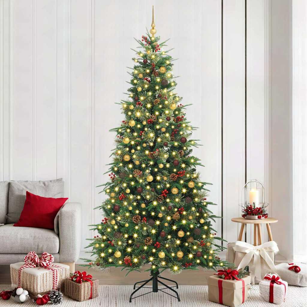 Kunstigt hinged juletræ med 300 LED'er grøn 240 cm PE og PVC