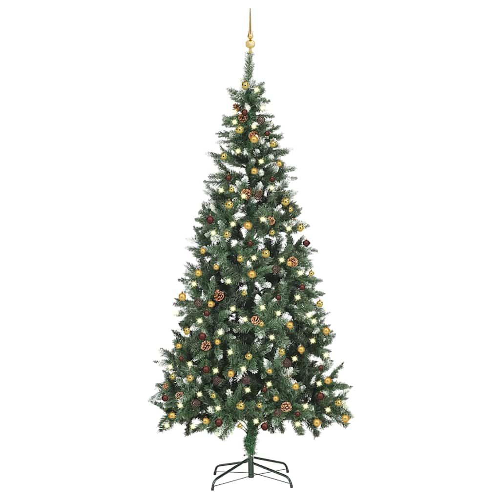 Kunstigt juletræ med lys, kuglesæt og spir 210 cm