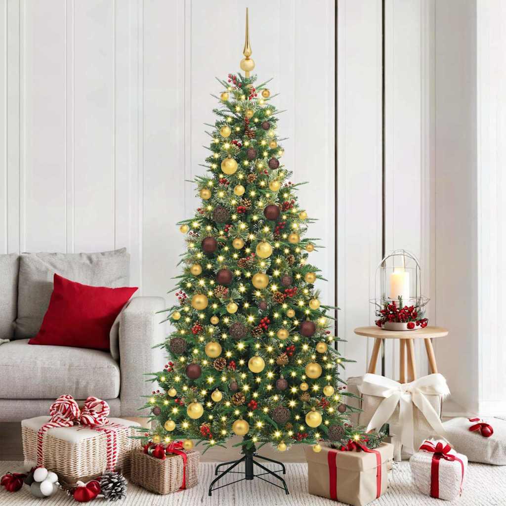 Kunstigt hinged juletræ med 300 LED'er grøn 180 cm PE og PVC